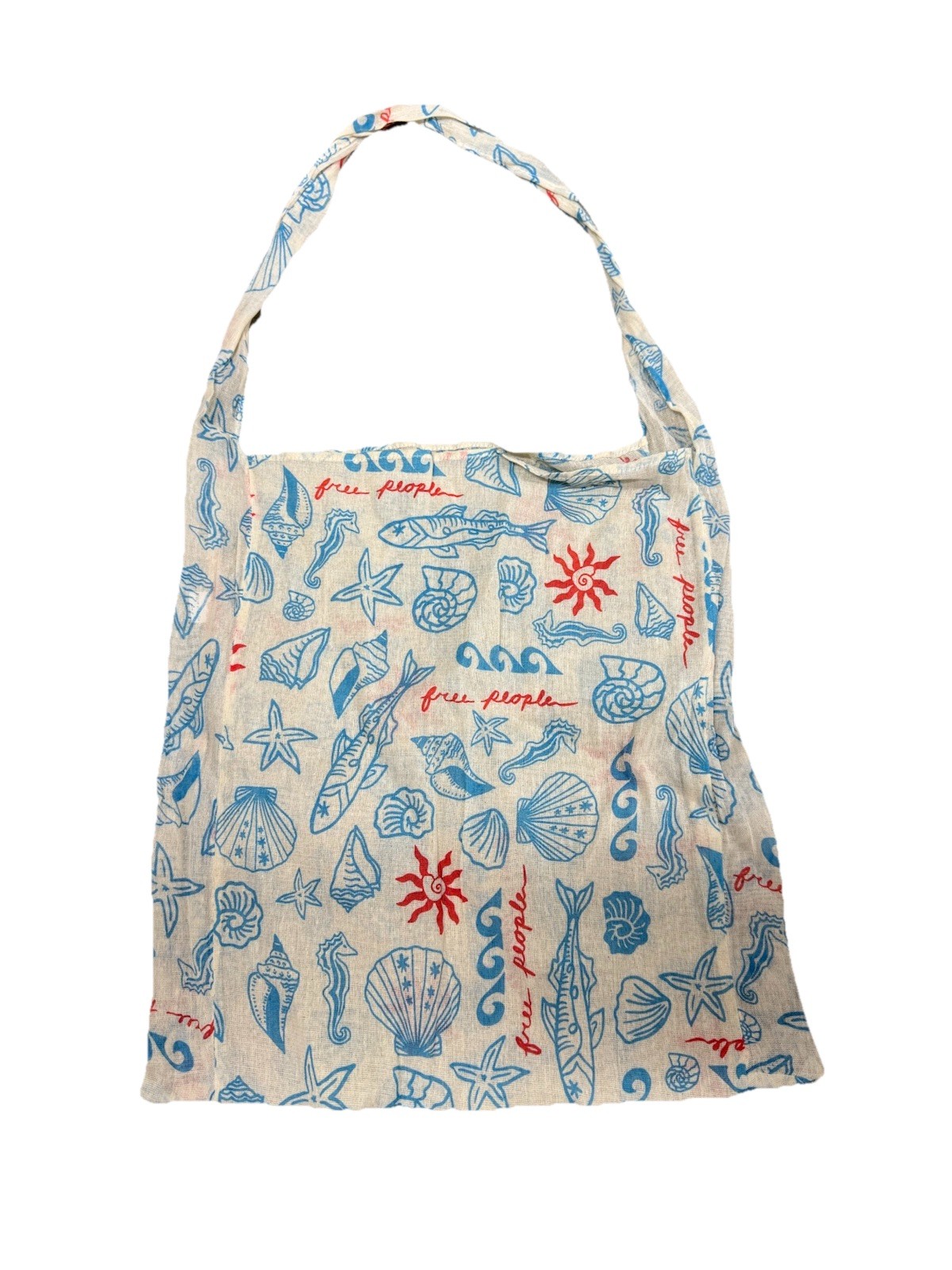 Free People Beach Bag Seashells Movement Linen Boho Coastal Reusable