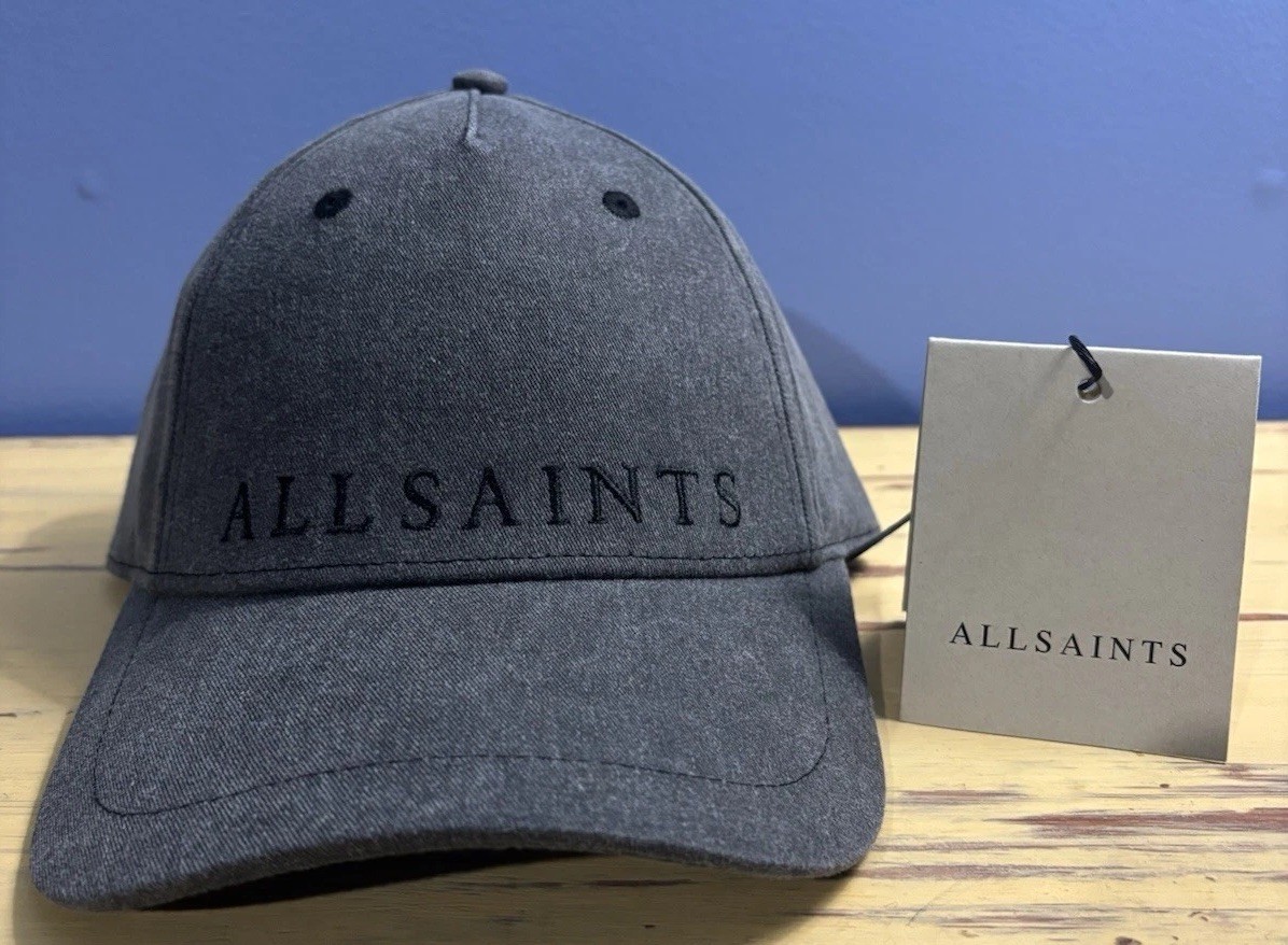 NWT AllSaints All Saints Men’s Washed Black Logo Graphic Baseball Cap Adjustable