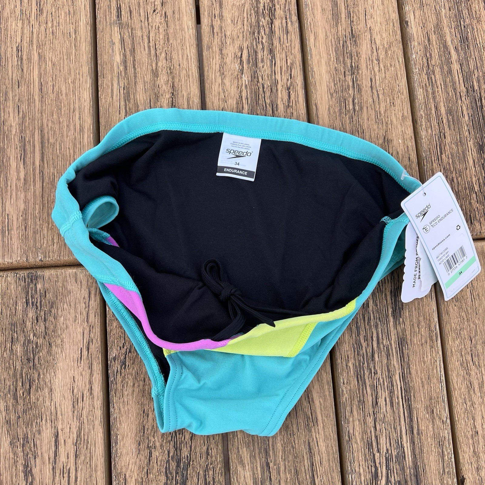 Speedo Men acid lime green colorblock swim Brief Swimwear size 28 30 32 34 36 38