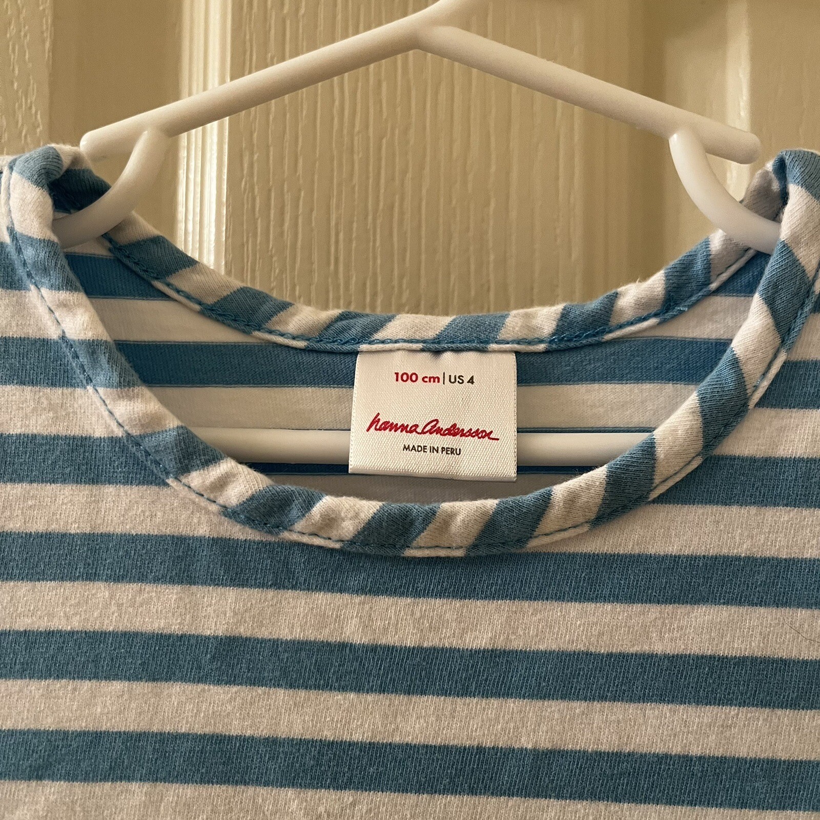 Hanna Andersson Mixie Playdress Dress Blue Striped Unicorn Pockets Size 100 US 4