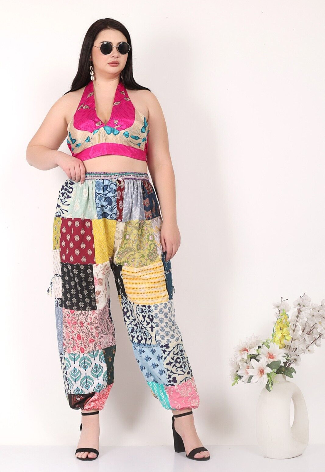 Women’s Casual Multi Patchwork Elastic Waist Side Pocket Pants Wholesale Mix Lot