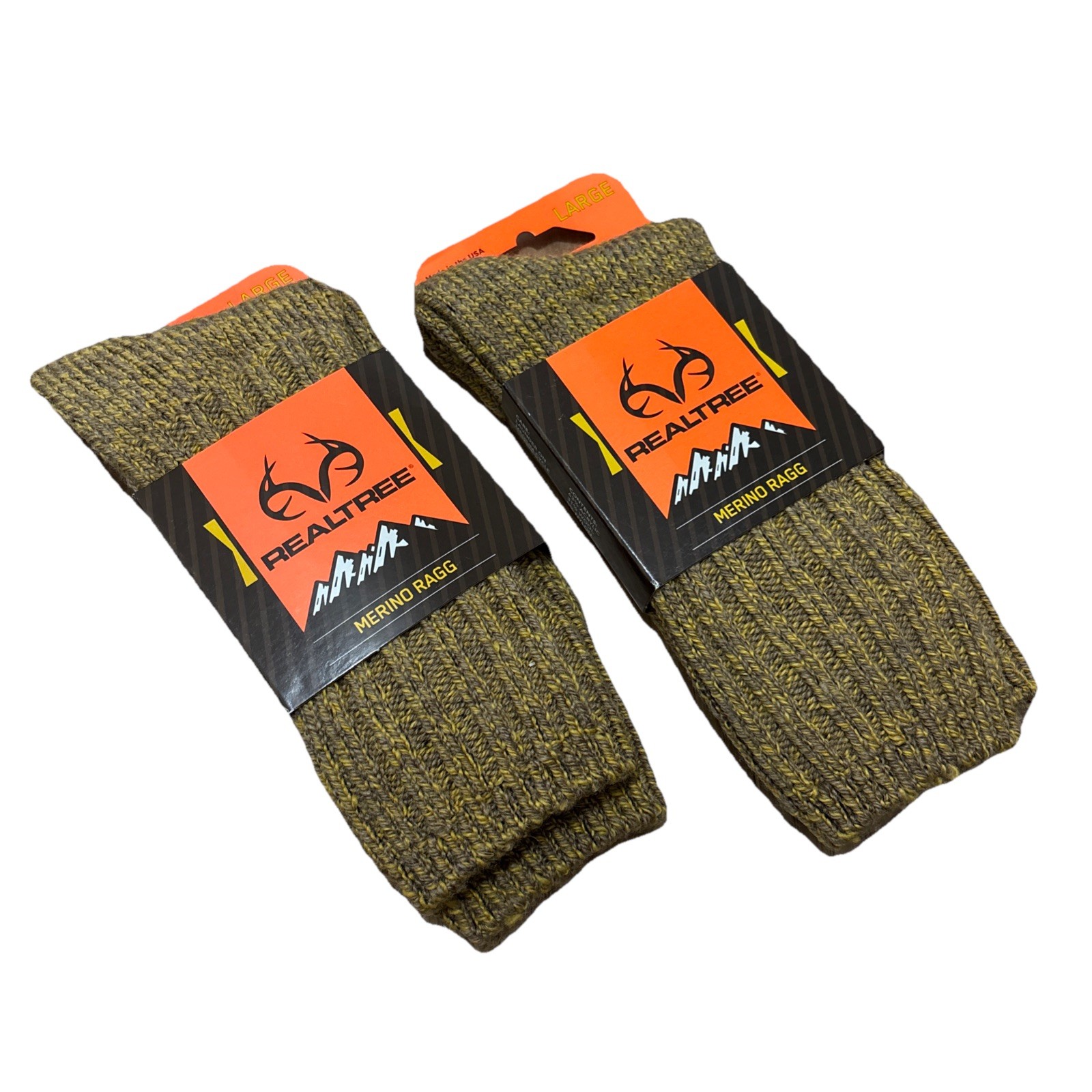 2 Pairs Realtree Merino Ragg Socks (RT6311) Size Large Unisex Daisy/ Bark Marl