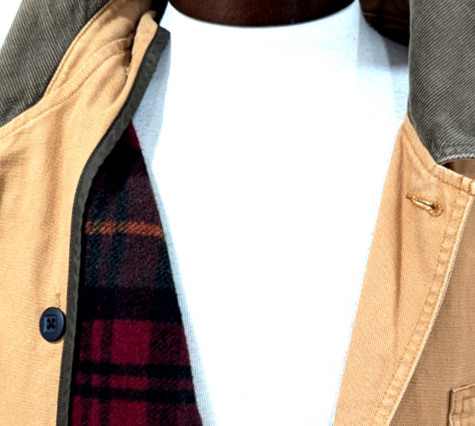 Vtg LL BEAN Barn Chore Coat Tan Canvas Red Plaid Wool Lining Men’s XXL TALL EUC*