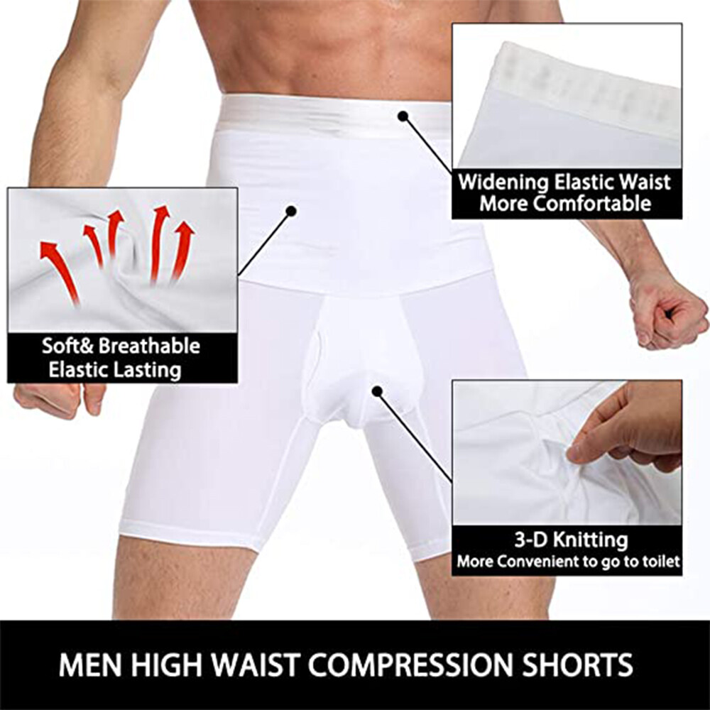 Men Compression Hi-Waist Boxer Shorts Tummy Slimming Body Shaper Girdle Pants
