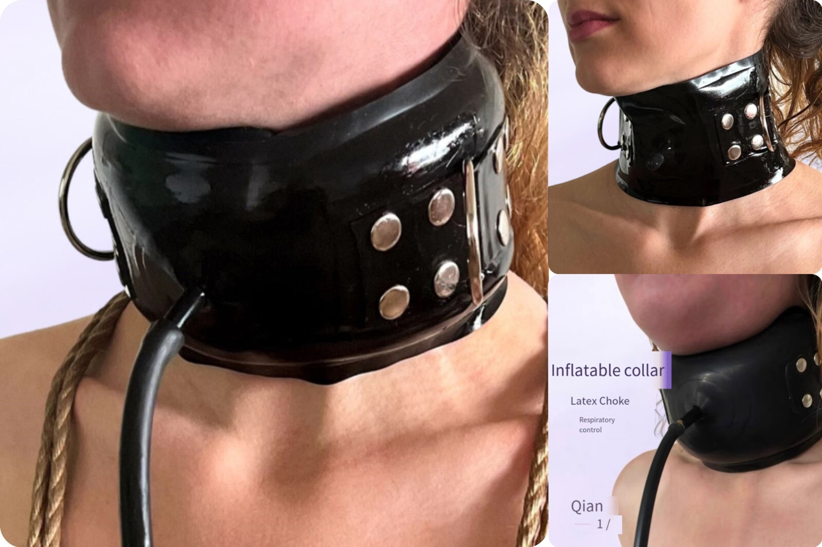 Black Latex Multiple sizes Neck Corset Inflatable Neck Corset Collar Back Zipper