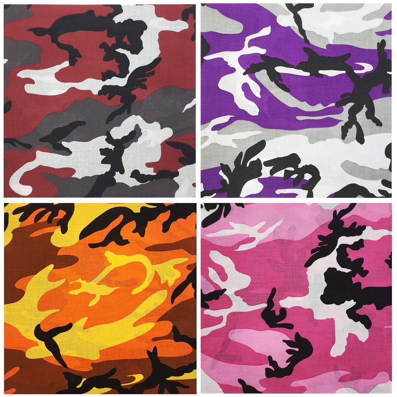 Camouflage Bandanas Cotton Head Face Cover Headwraps Bandanna 22″ x 22″, 4 Pack