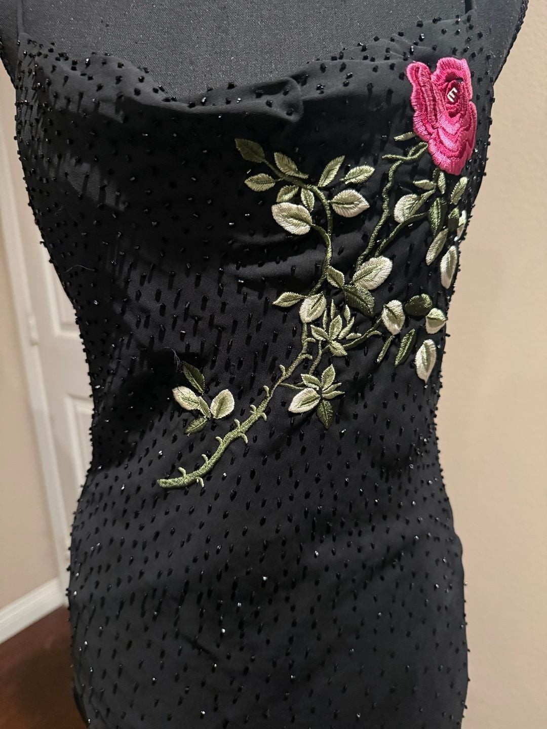 Y2k Morgan & Co by.Linda Bernall Sz.7/8 Black Beaded Floral Embroidered Dress