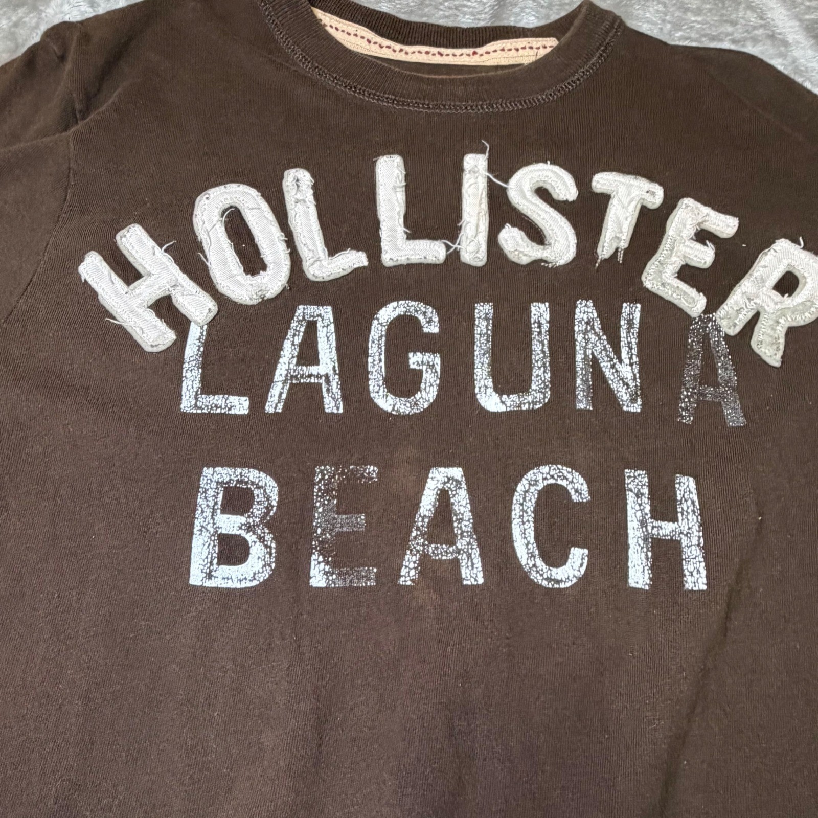 Hollister Mens Size Large Laguna Beach T-Shirt Brown Distressed Graphic Y2K Surf
