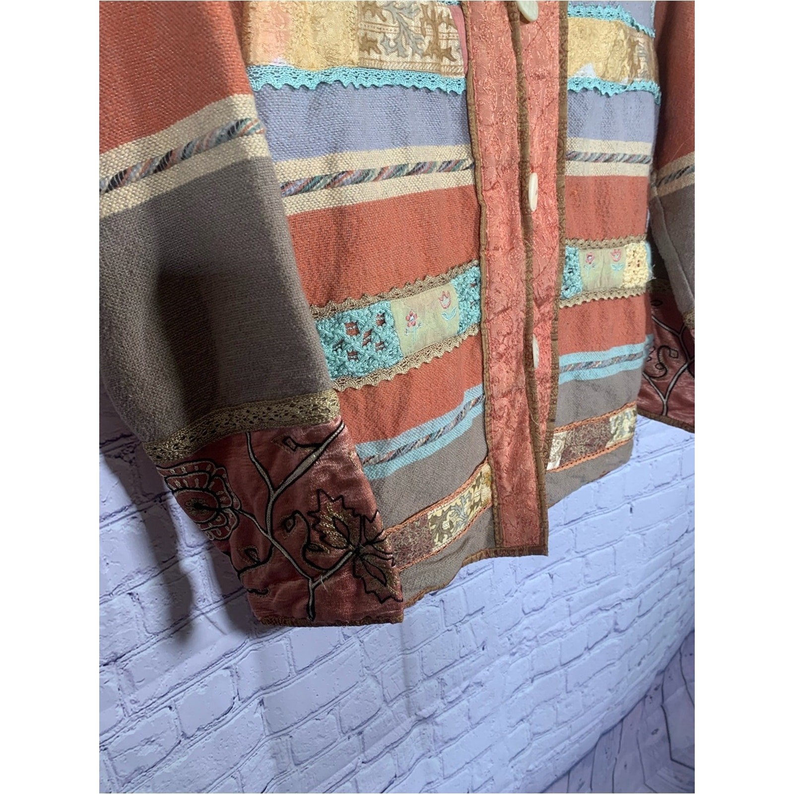 Flashback Womens VTG Patchwork Button-Up Jacket Multi Sz S Boho Festival Layer