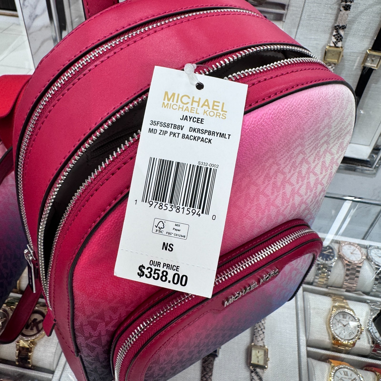 MICHAEL KORS JAYCEE Medium ZIP POCKET BACKPACK BAG MK Dark Raspberry Multi