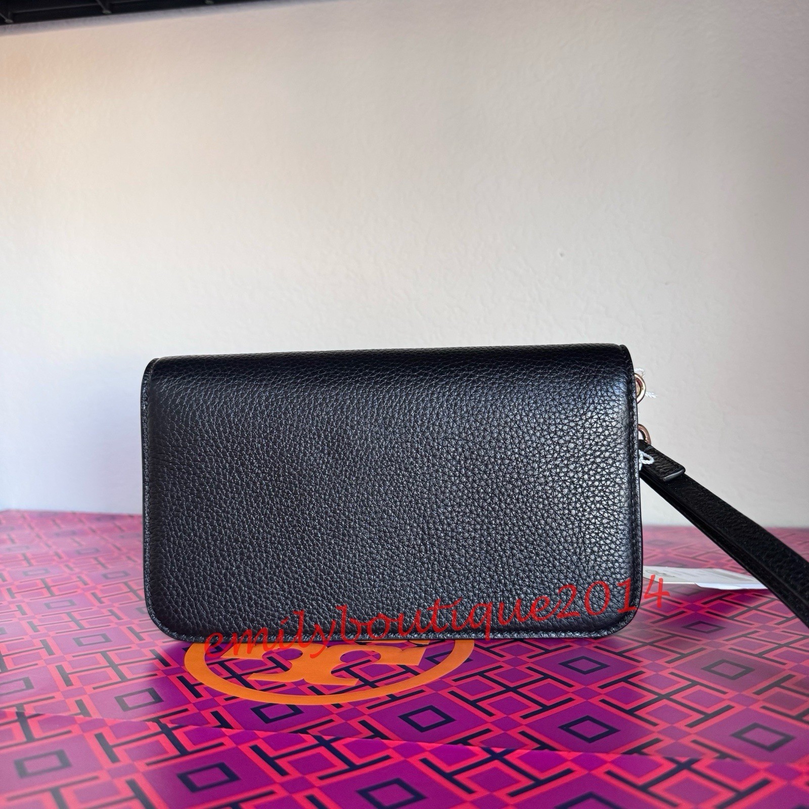 NWT Tory Burch 141012 Britten Chain Wallet & Wristlet Leather Crossbody in Black