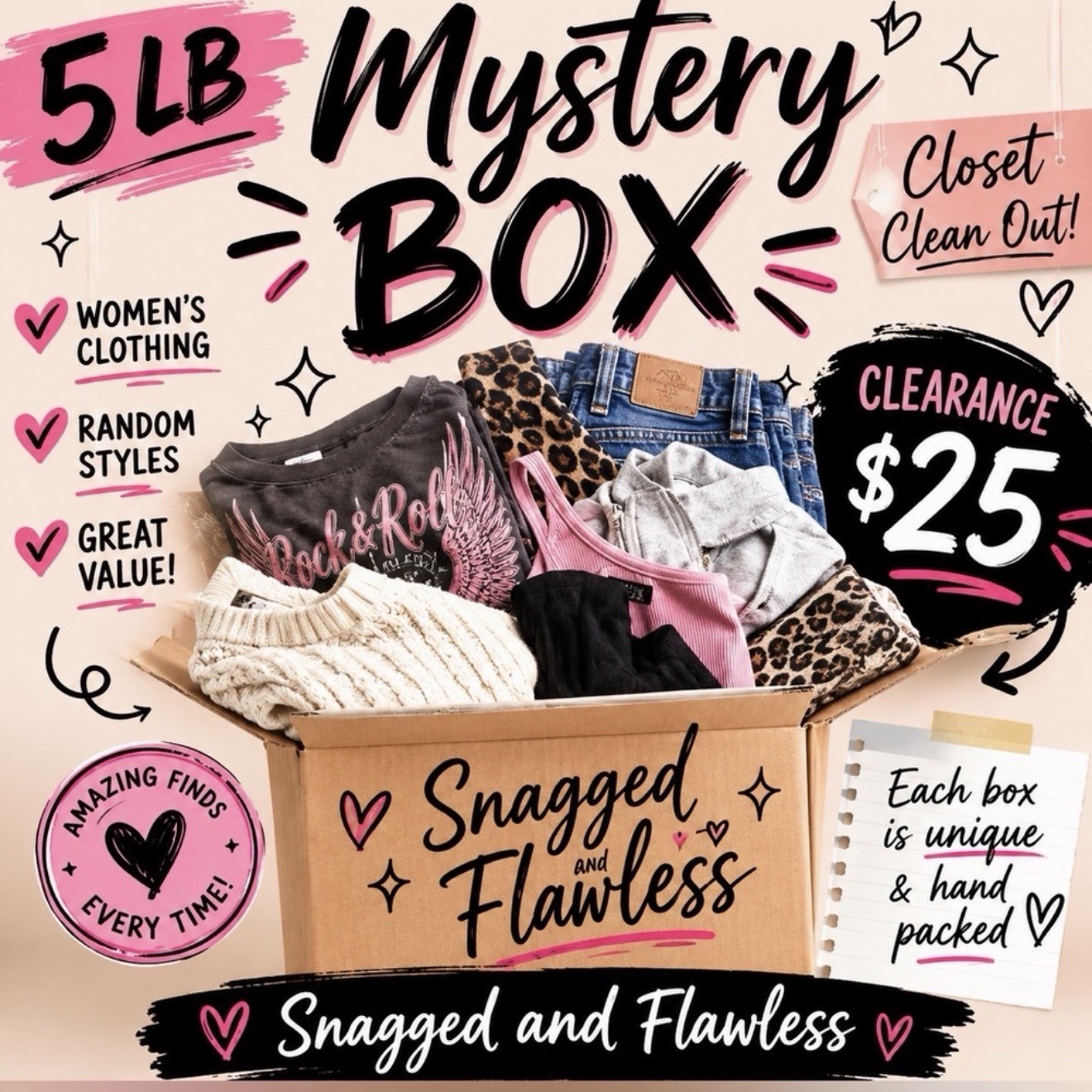 Mystery Clothing Box Lot 5lbs of Womens Clothing for $25 Sizes Vary XS-3X