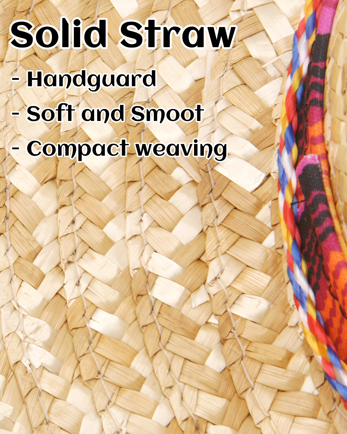 18in Mexican Sombrero Straw Hat with Serape Trim for Cinco de Mayo Costume