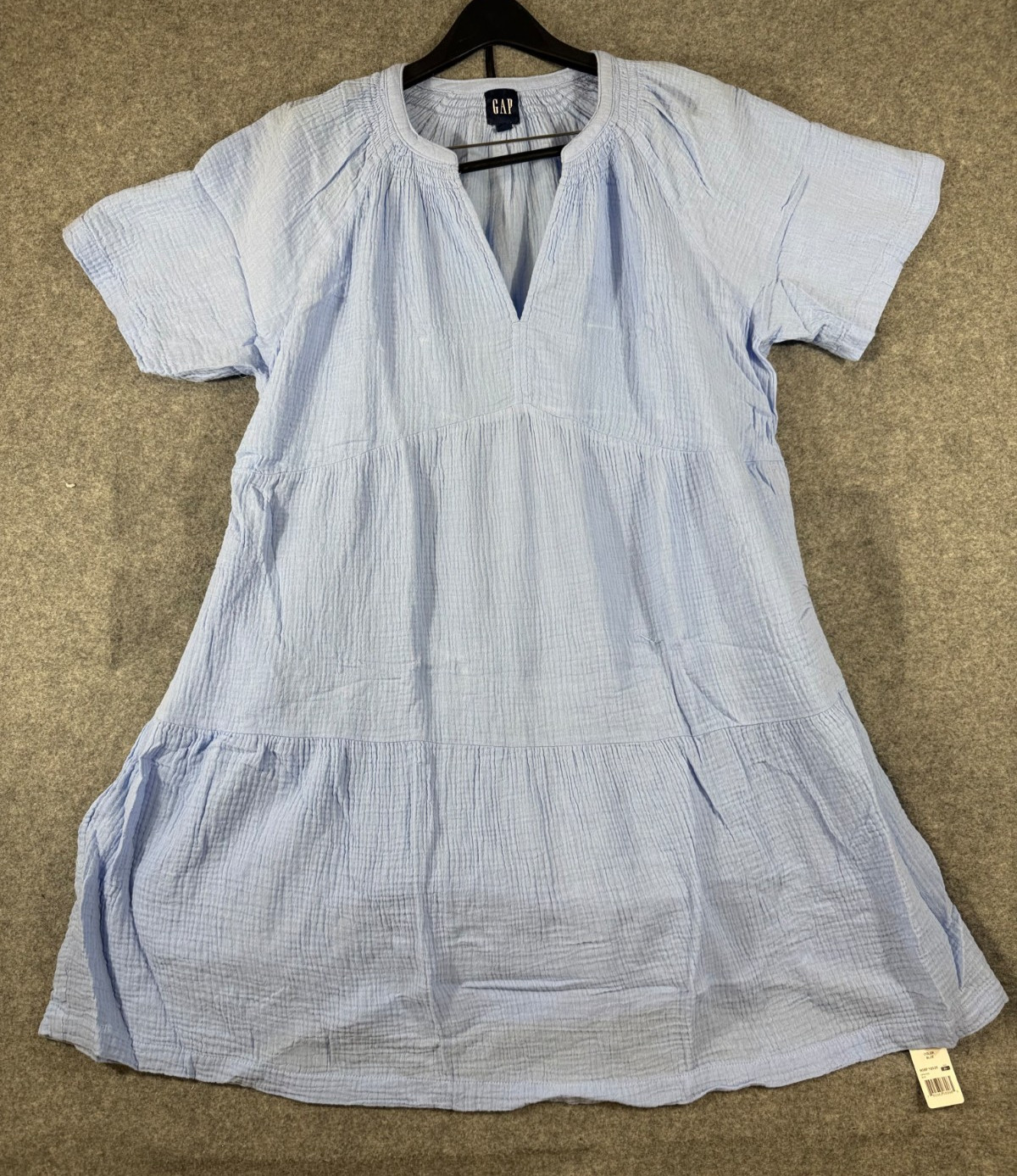 Gap Gauze Crinkle Dress Womens XL Blue Soft Cotton Relaxed Fit Short Sleeve NWT