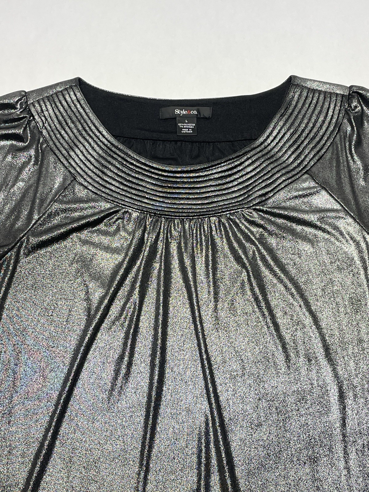 Silver Metallic Liquid Knit Flutter Sleeve Top Size L Y2K Cyber Fairy Whimsigoth
