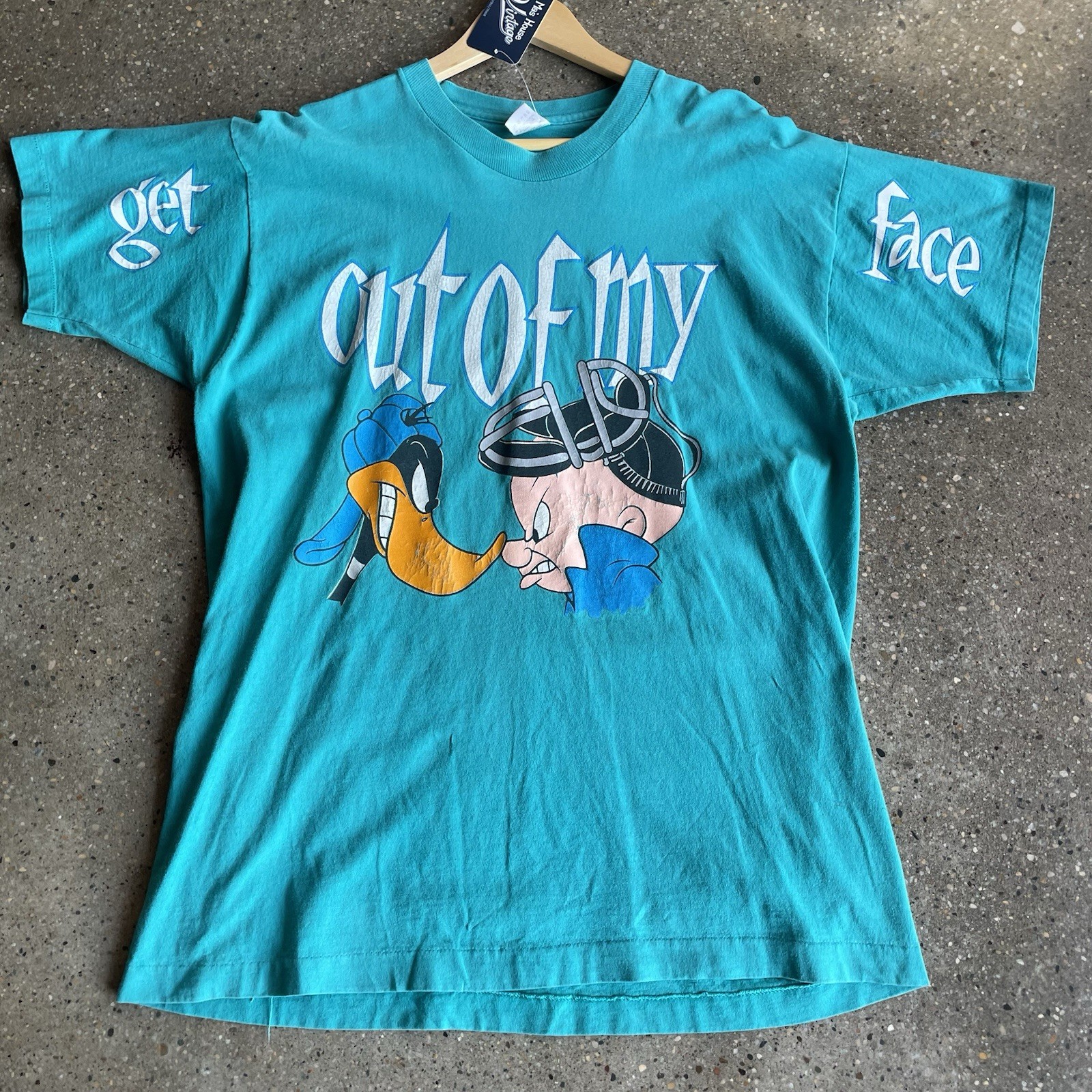 Vintage Looney Tunes T Shirt Daffy Duck Elmer Fudd Mens XL Teal Baseball