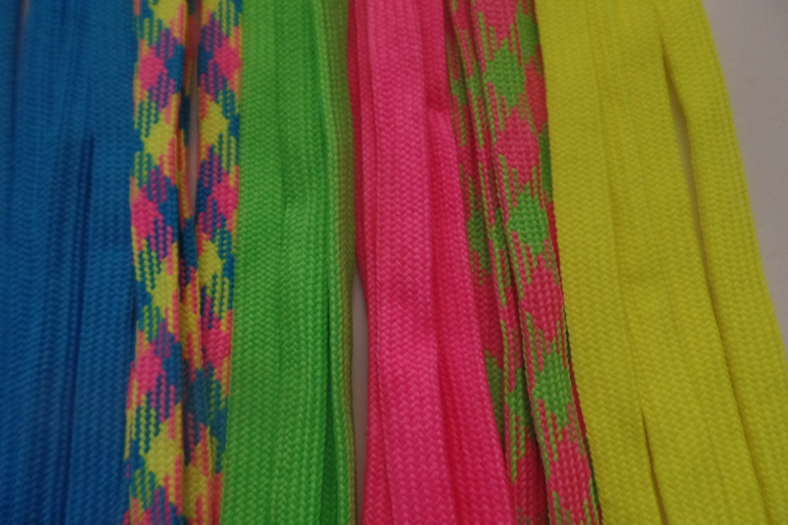 Fun Shoelaces. 39 Inches Long.Assorted Brite Colors and Plaids. Set of 6 Pair.