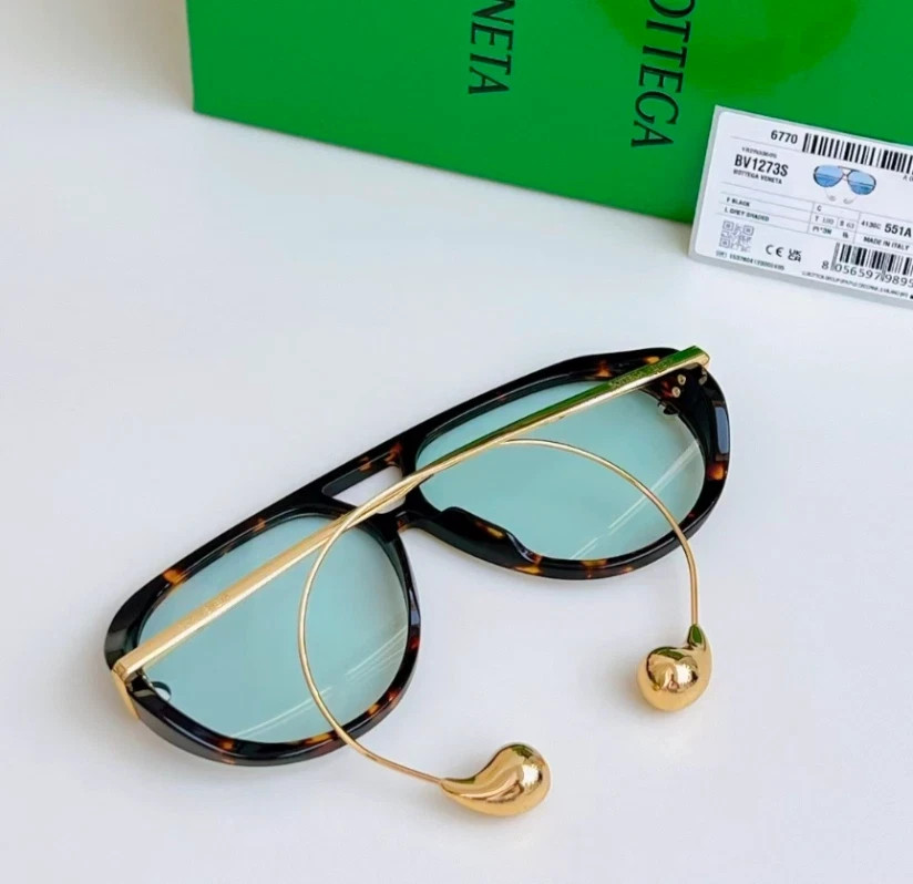 Bottega Veneta Drop Pilot sunglasses BV1273 Havana/Light Blue With Case New