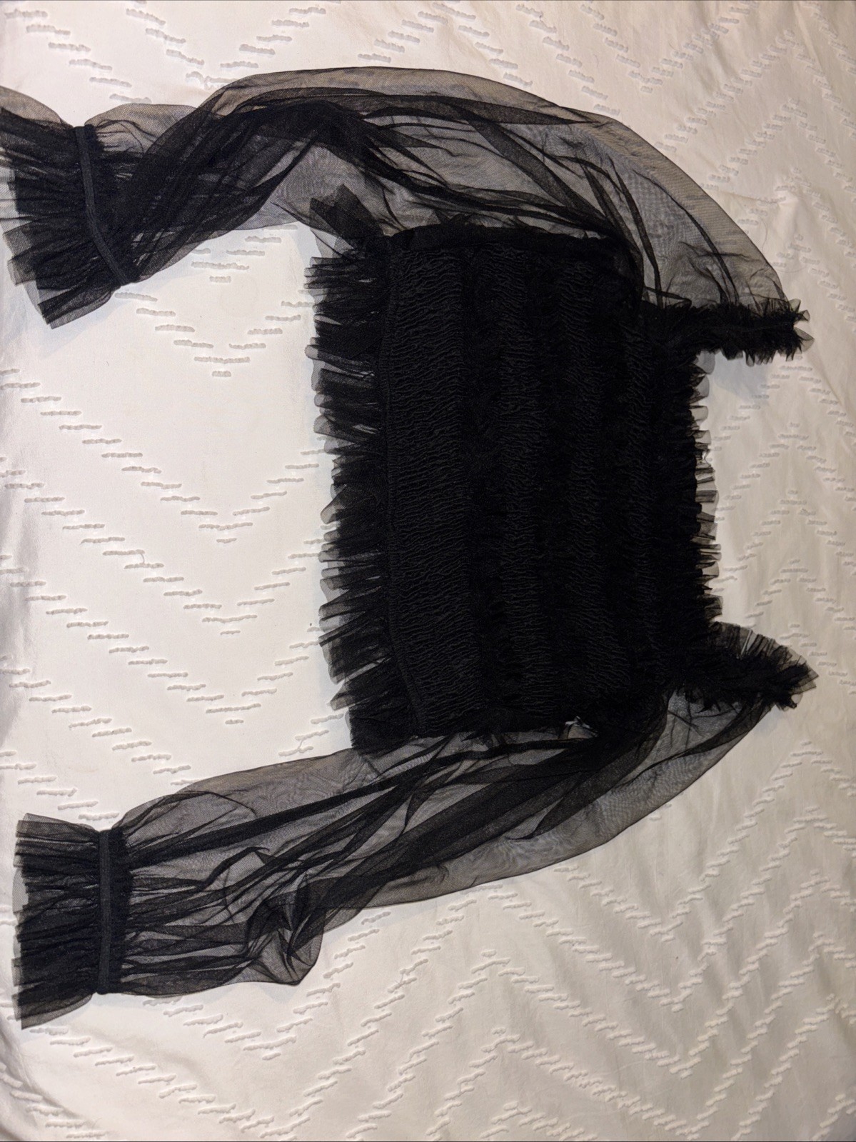 Sheer Tulle Fabric Lace Crop Blouse Size L Super Lightweight