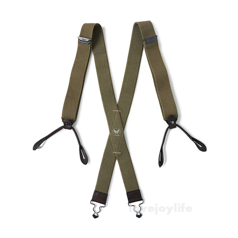 Bronson USAF X-Back Genuine Leather Suspenders Adjustable Elastic Straps Braces