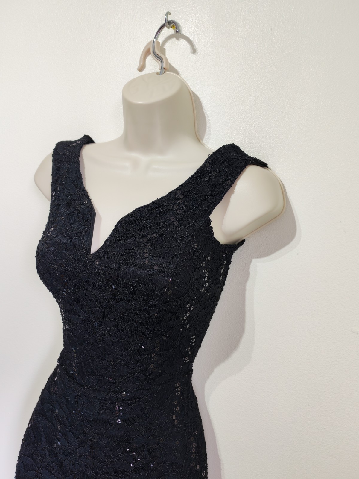 Quiz Black Sequin Lace Fishtail Long Maxi Dress 6 8 Prom Cruise Black Tie