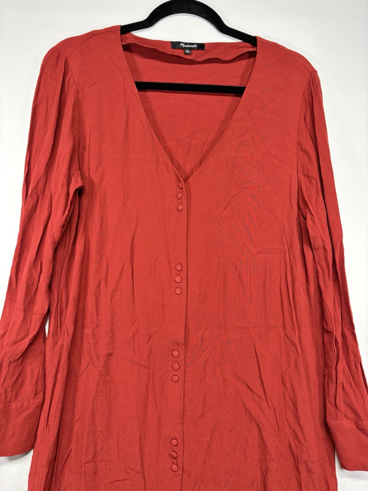 Madewell Red V-Neck Button Front Long Sleeve Shift Short Dress Viscose M