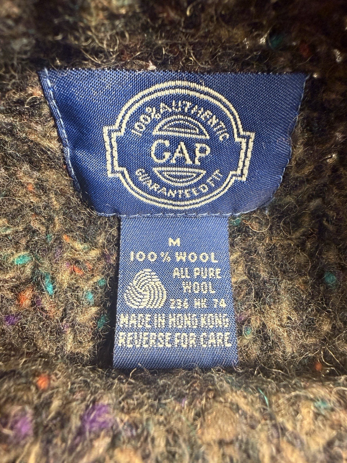 Vintage GAP Medium 90s 100% Wool Chunky Donegal Speckled Sweater Brown Mock Neck