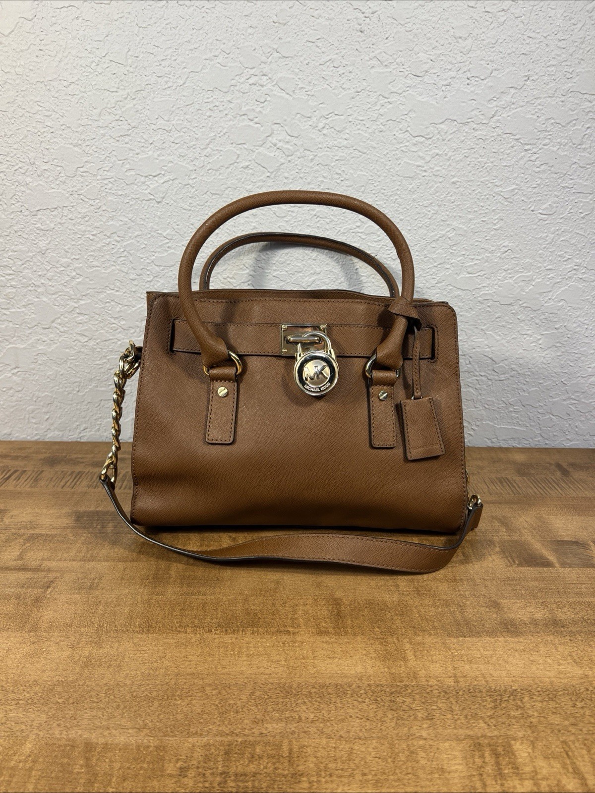 Michael Kors Brown Medium Satchel Top Handle Shoulder Strap Gold Hardware Lock