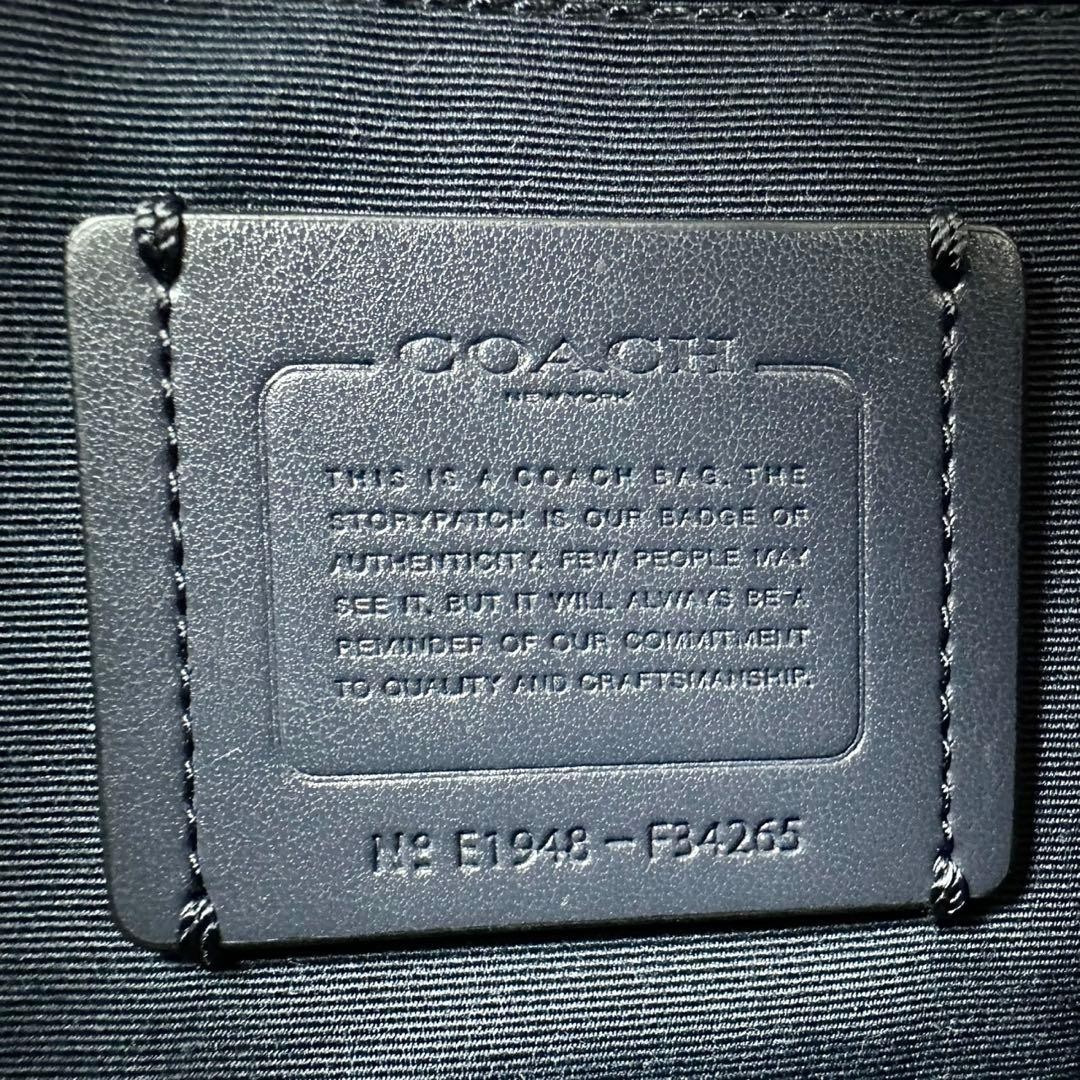 COACH Leather Shoulder Bag Layla Zipper Logo Embossed Navy