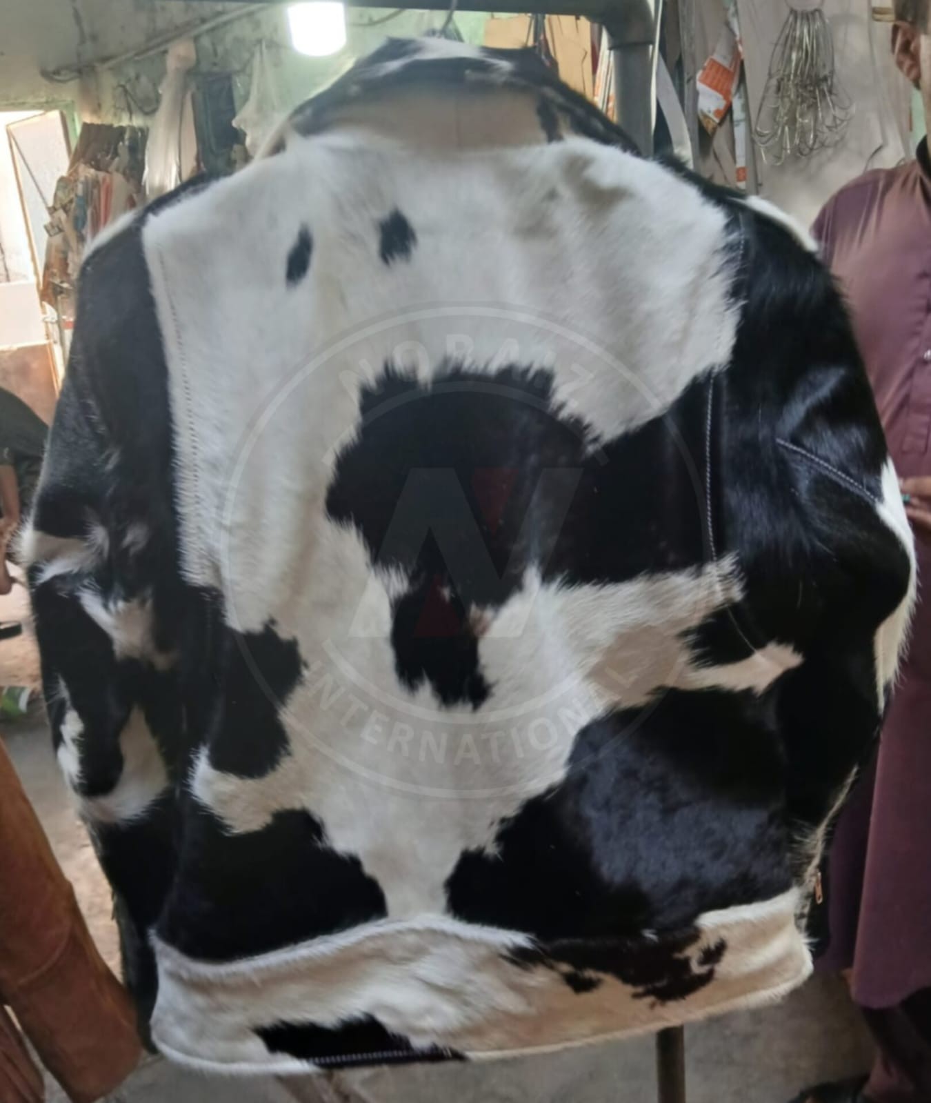Men’s Black White Hair On Cowhide Leather Jacket Genuine Hide Biker Jacket