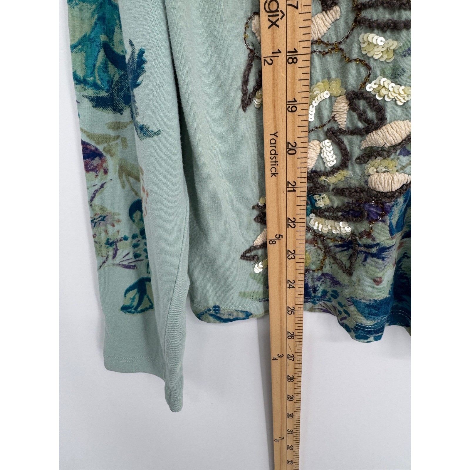 Sundance Floral Sequin Embroidered Top Women L Sage Green Boho Whimsical Artsy