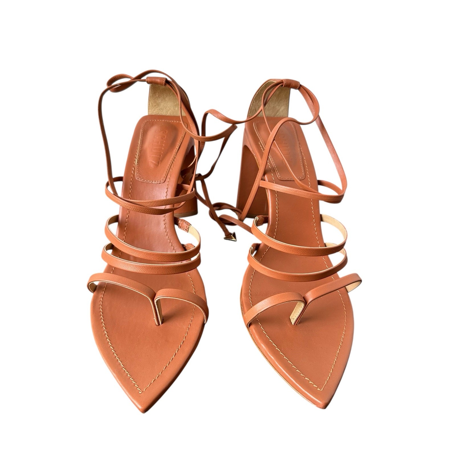 Schutz Women Leather Caramel Strappy Thong Style Toe Sandals Size 11B NWT