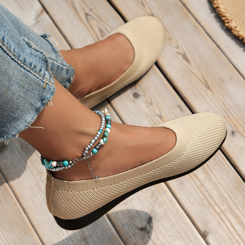 Women’s Ballet Flat Dressy Casual Knit Shoes Slip On Round Toe Women Mesh Flats
