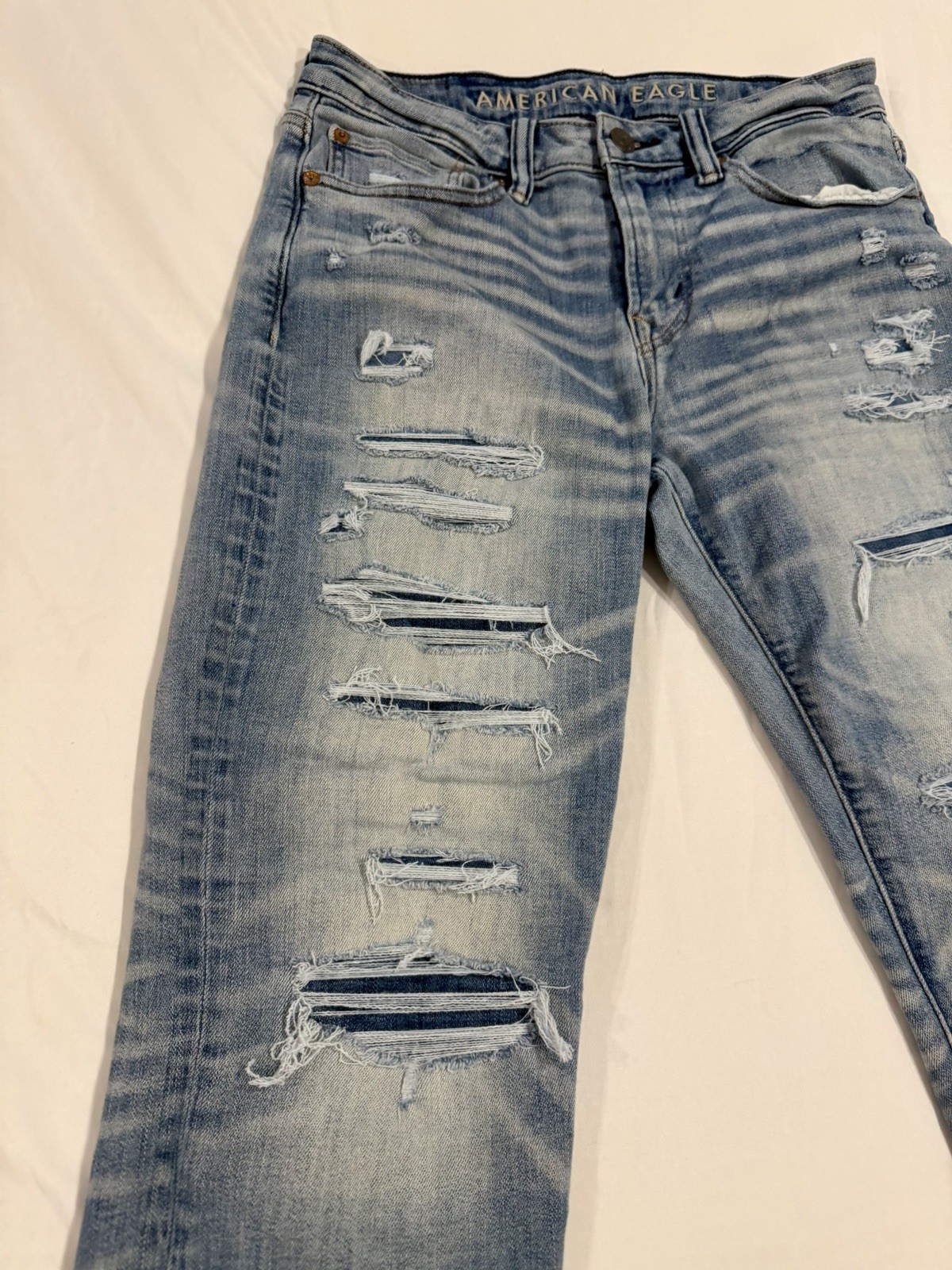 American Eagle Airflex+ Mens Jeans 29×30 Athletic Fit Blue Denim Distressed