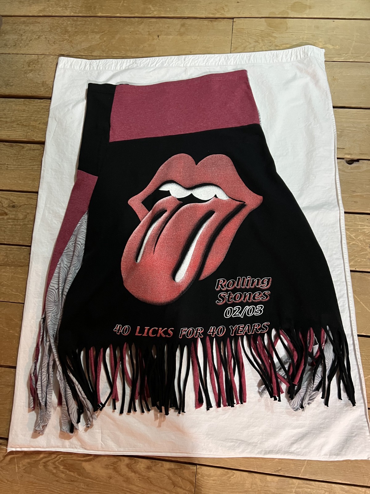 Handmade Skirt From 2003 Rolling Stone T-shirt Twist Waist Fringed Free Size REG