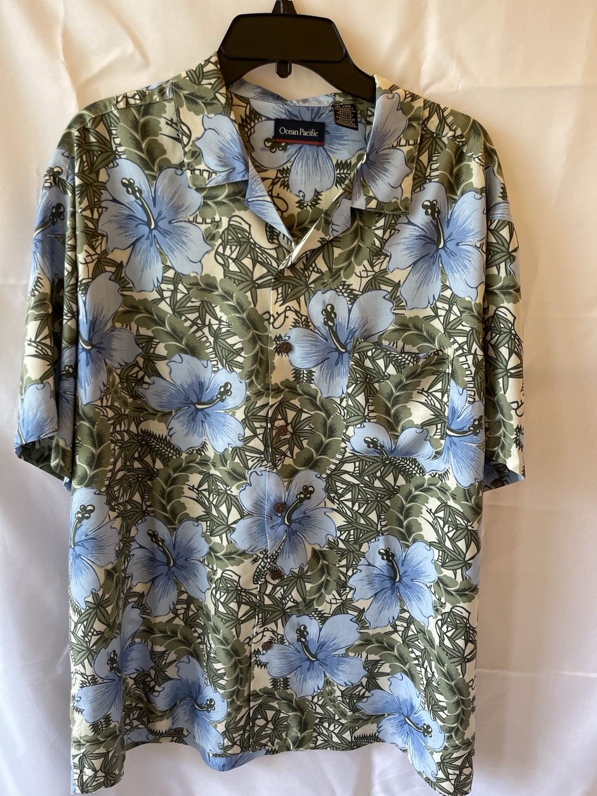 Ocean Pacific Hawaiian Shirt Men XL Beach Hibiscus Floral Camp Aloha Button Up
