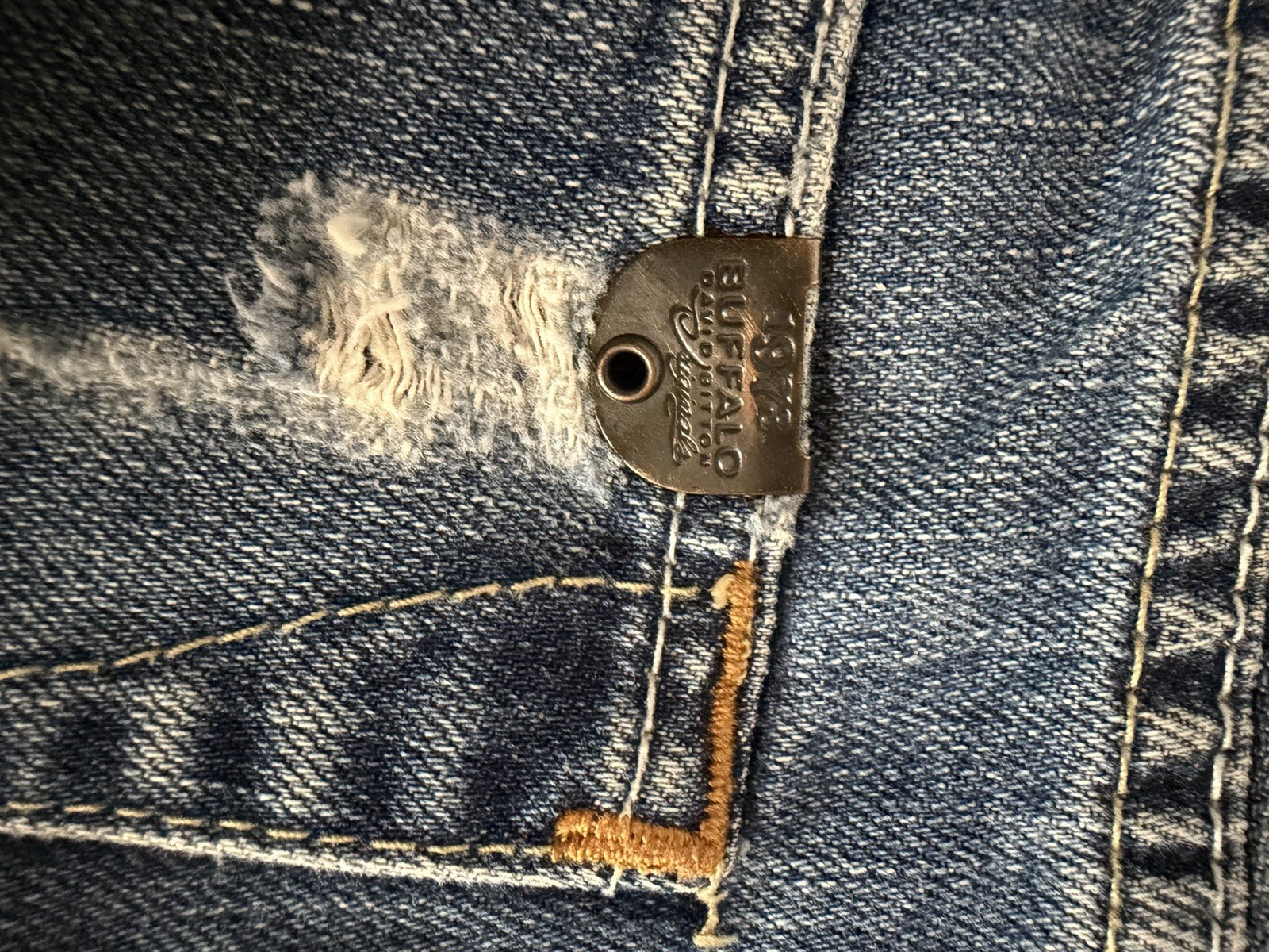 Buffalo David Bitton Men’s Blue Straight Distressed Denim Jeans Mid Rise