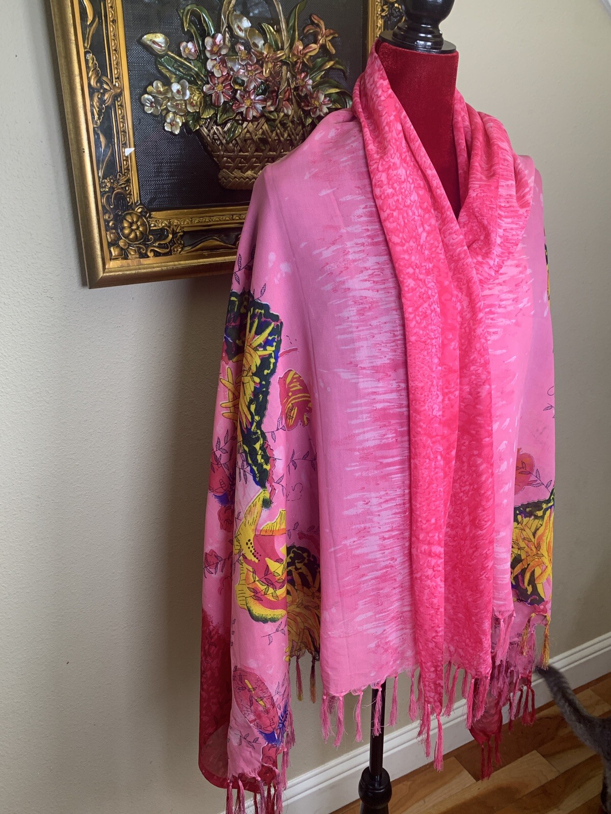 Large 180 *110 m . 100 % GEORGETTE Pink Pattern Scarf And ShawL