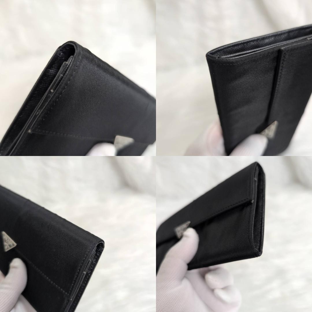 PRADA Triangle Logo Plate Nylon Leather Bi Fold Long Wallet 1M1037