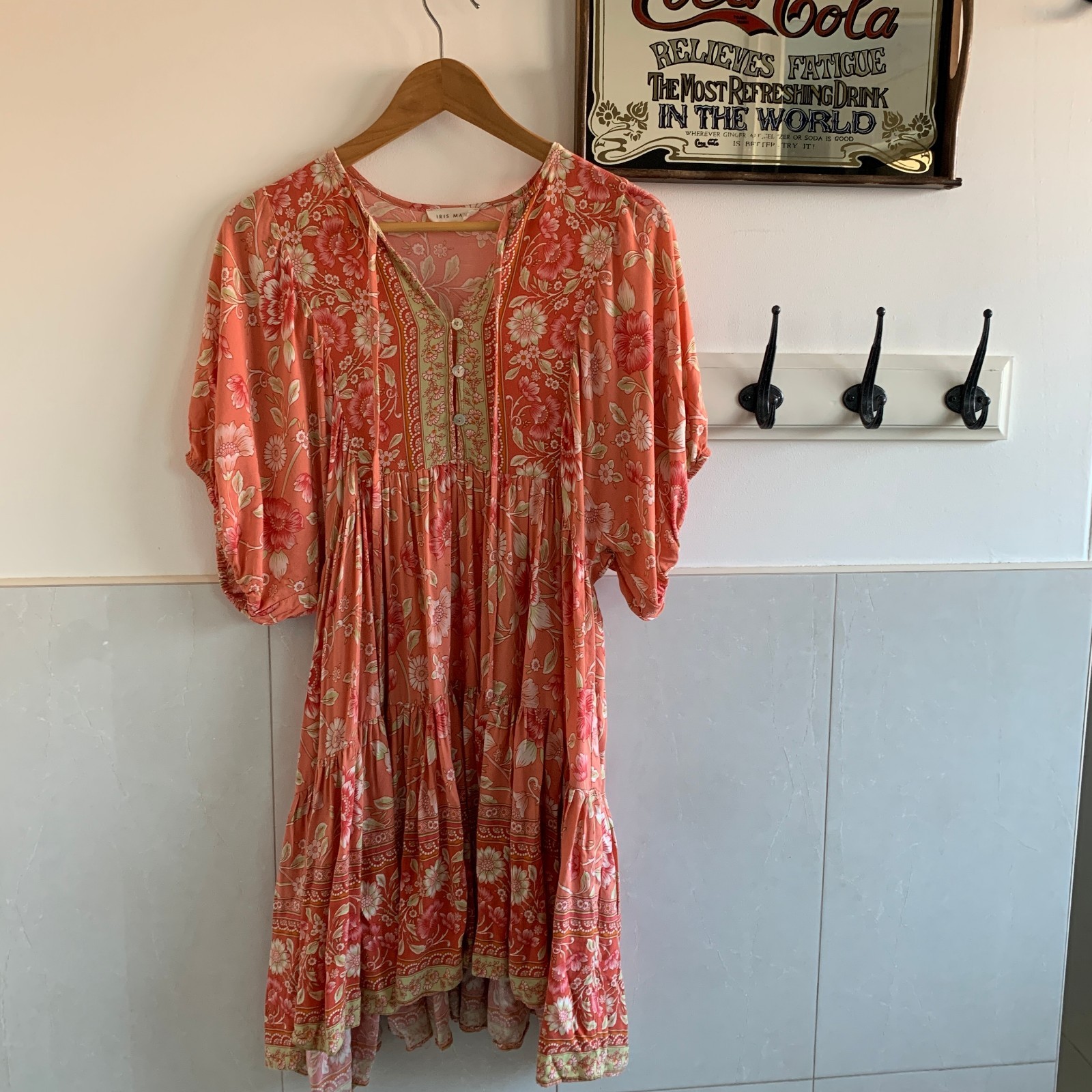 IRIS MAXI SHORT DRESS PEACH FLORAL BOHO HIPPY FLOATY WHIMSICAL #15