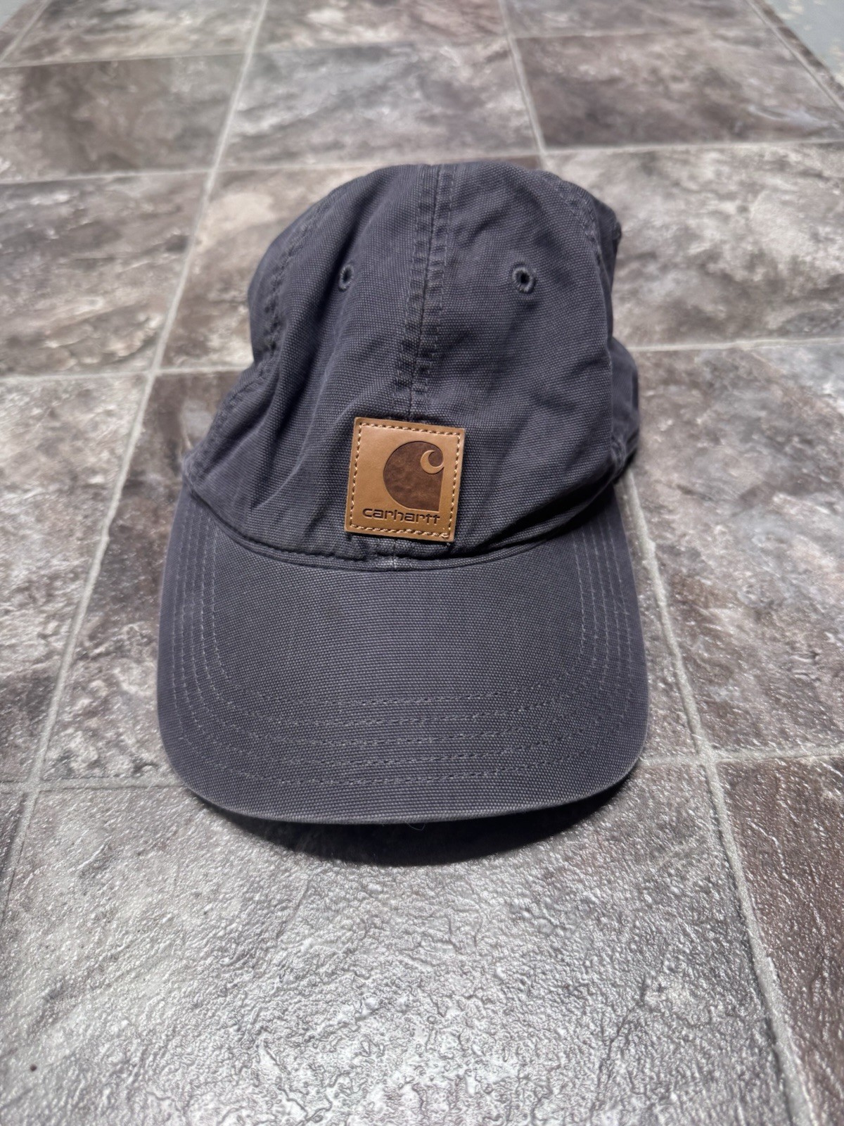 Carhartt Odessa Hat 100141 Faded Black Grey Leather Patch Canvas Strapback Cap