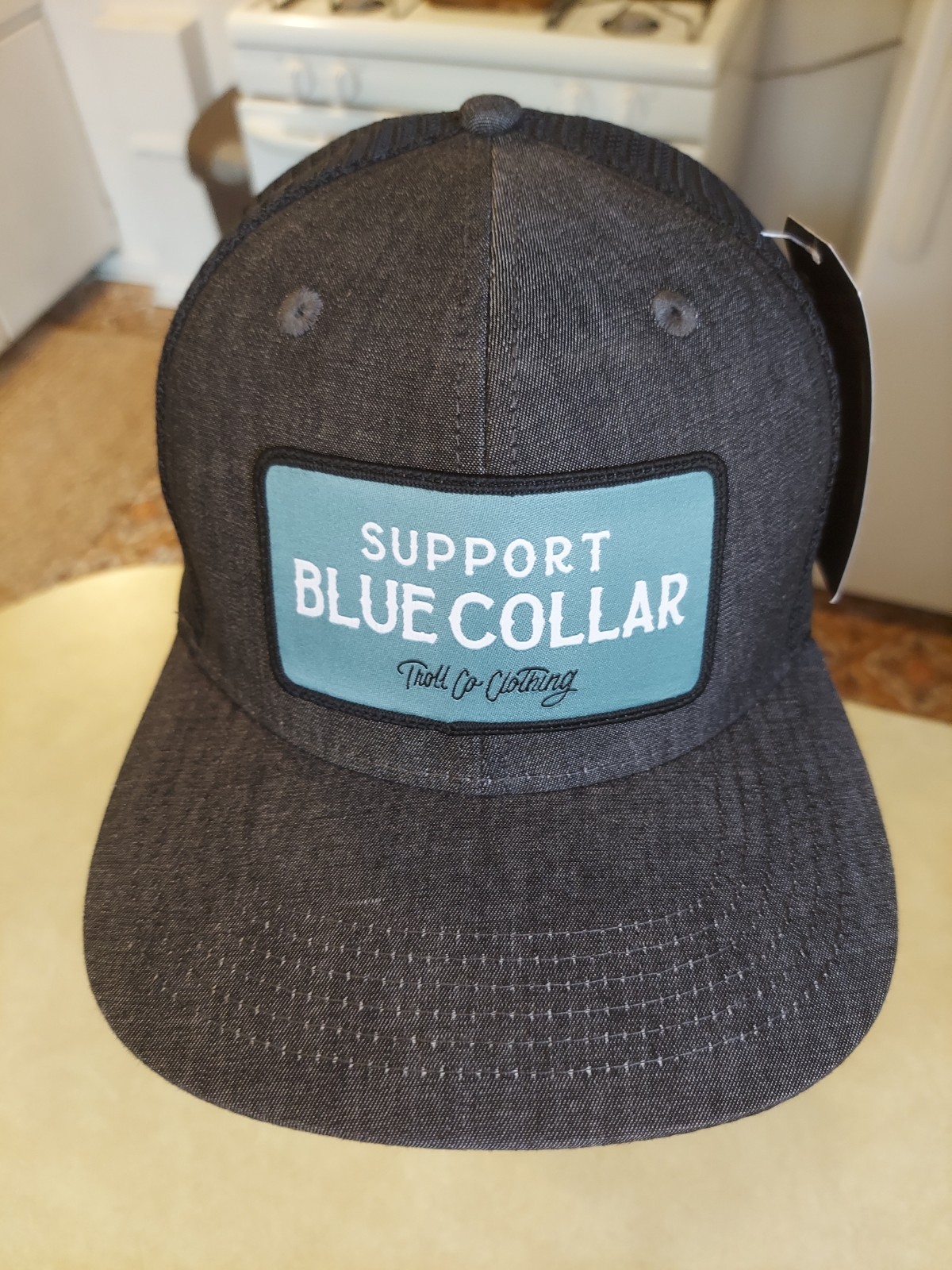 Support Blue Collar Troll Co Mesh Snapback Trucker Ball Cap Patch NWT