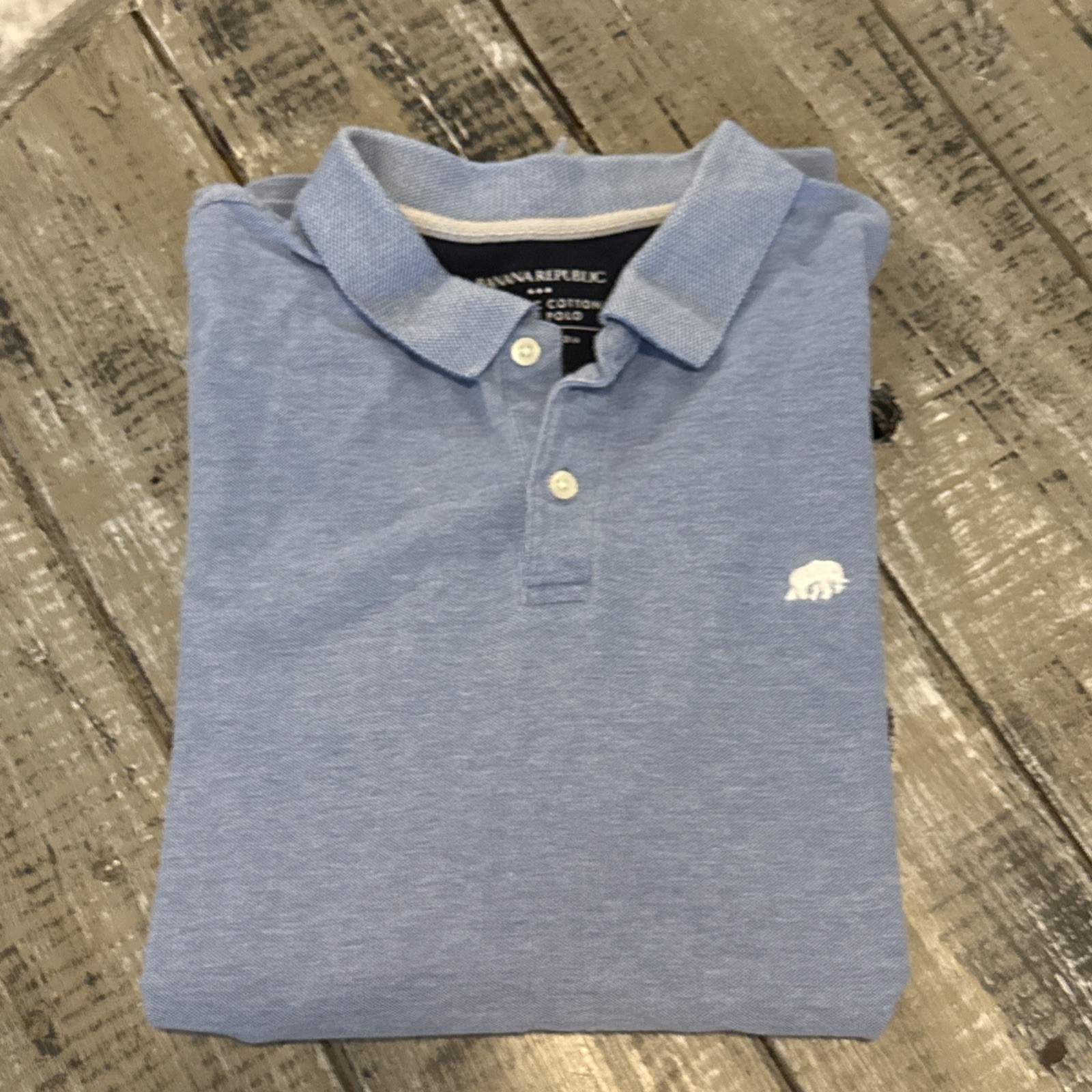 Banana Republic Mens XL Blue Elephant Logo Short Sleeve Polo Shirt Cotton
