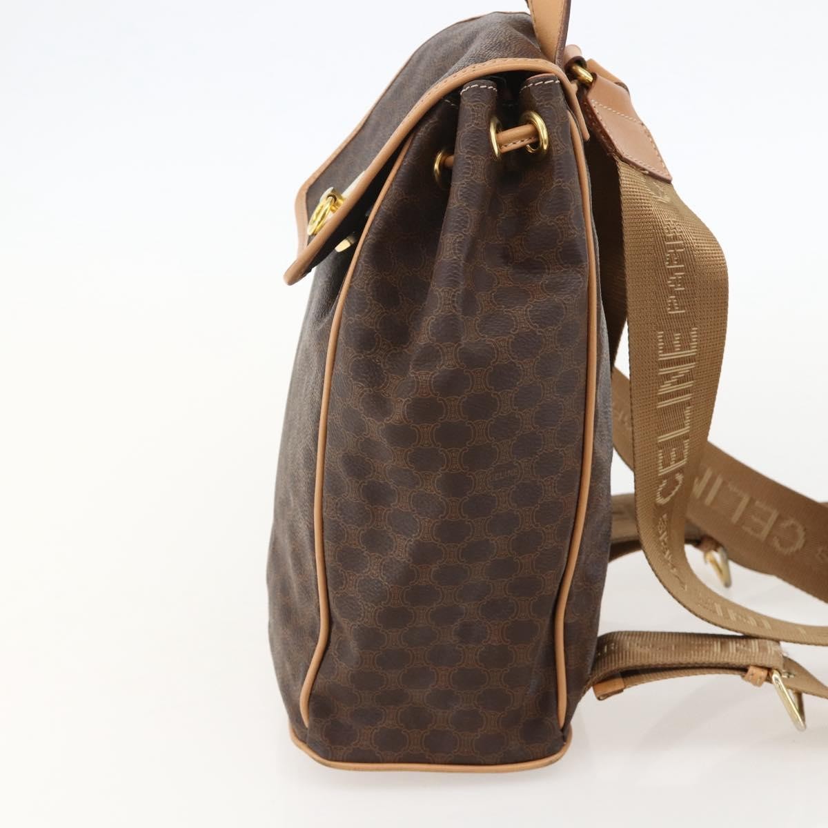 CELINE Macadam Canvas Backpack PVC Leather Brown Gold Auth am11330A