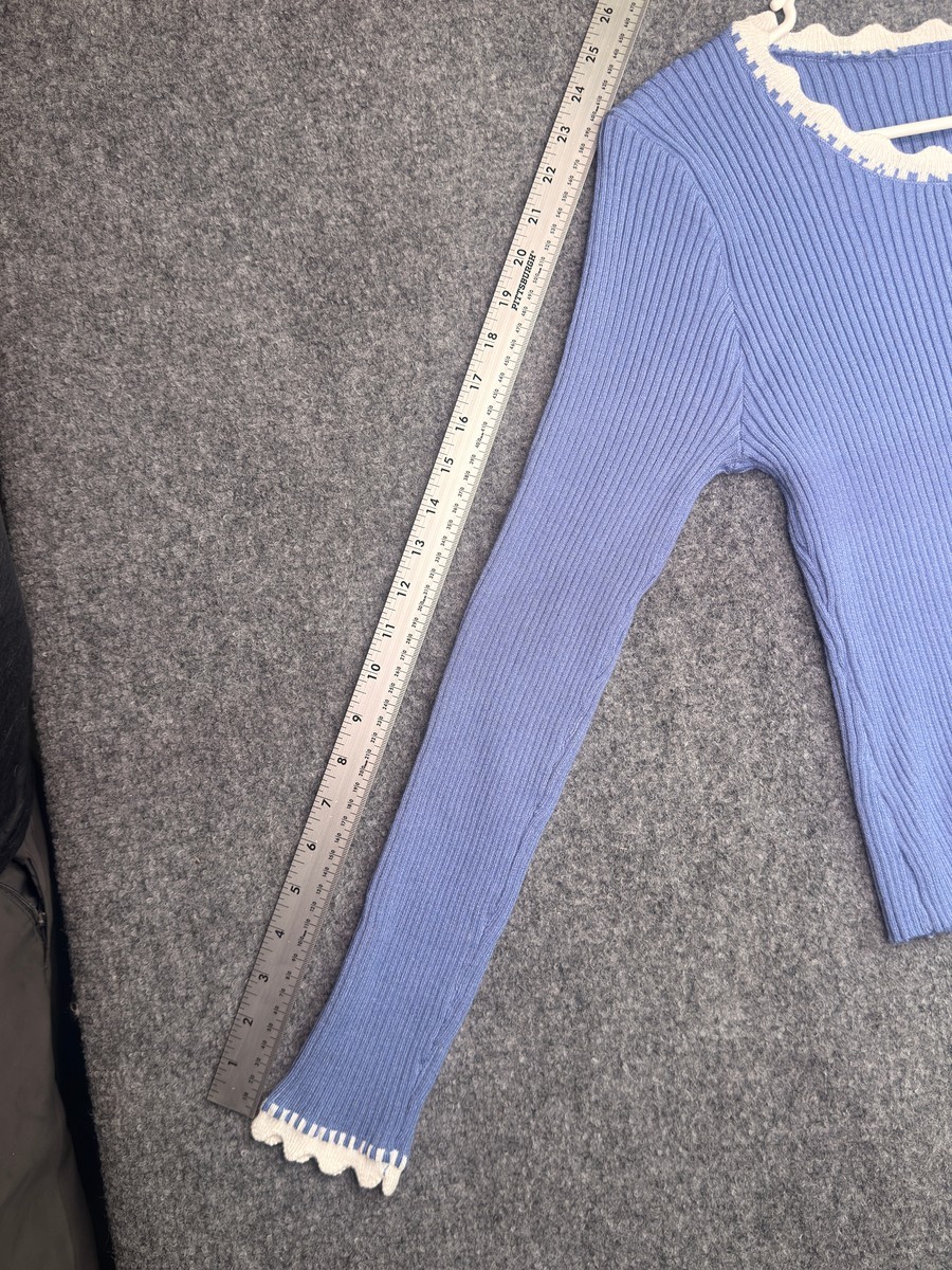 Scalloped Trim Ribbed Long Sleeve Top