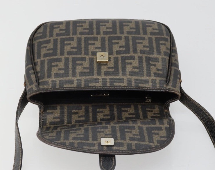 Fendi Zucca FF Monogram Small Crossbody Bag Brown/Black Magnetic Gold