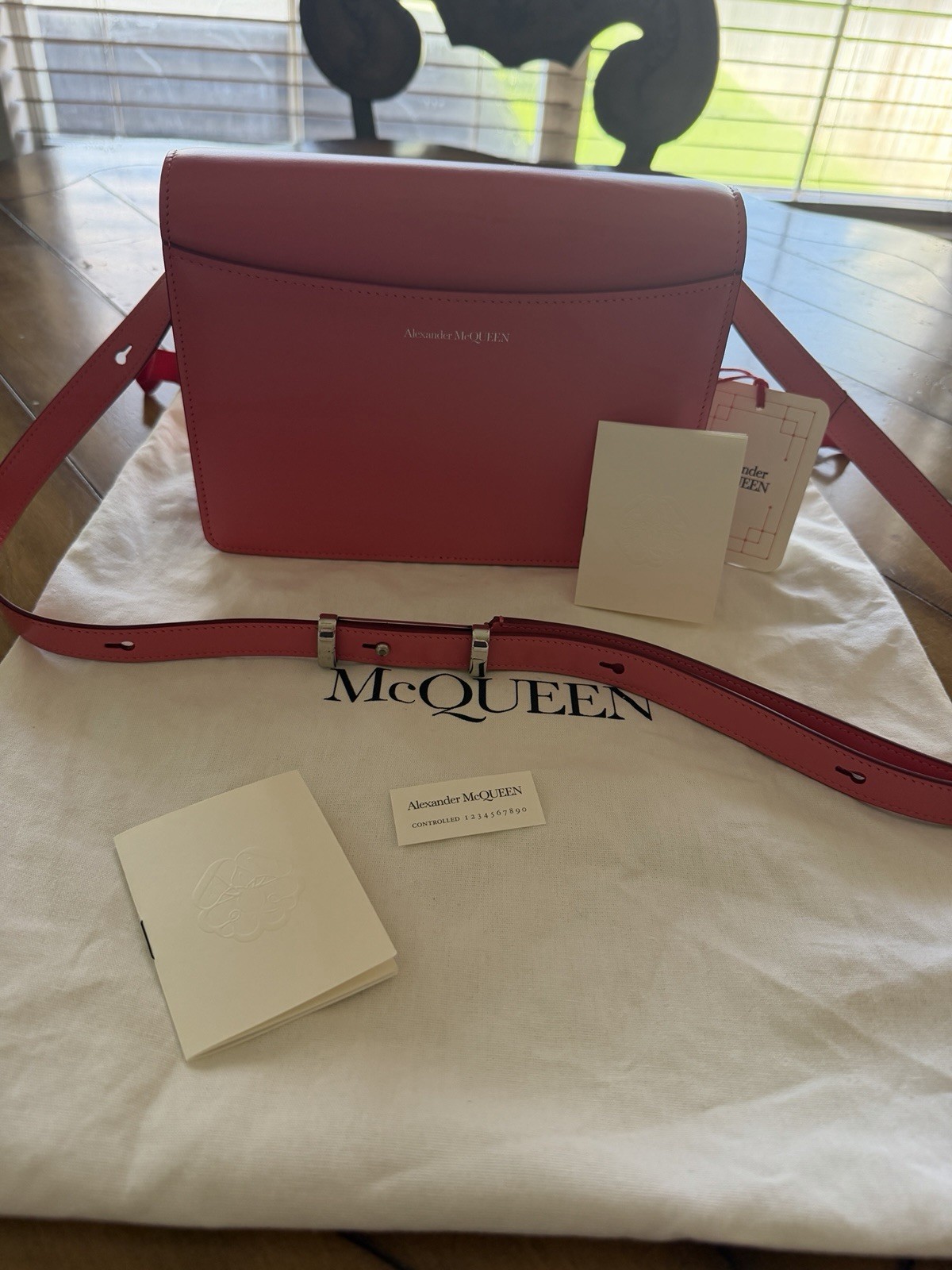 NWT Alexander McQueen Coral Crossbody Silver Hardware Magnetic Closure Dust Bag