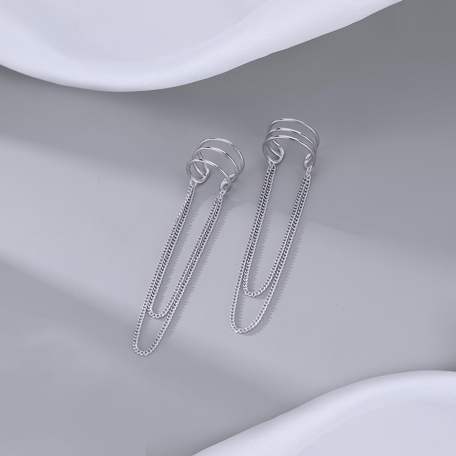 SLUYNZ 925 Sterling Silver No Piercing Cuff Earrings Chain for 1 cm, A-Silver