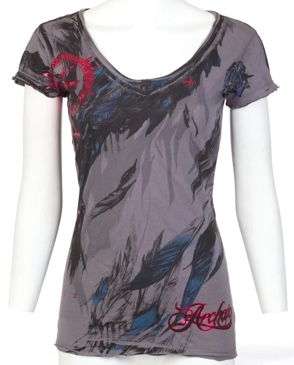 Archaic Affliction Women’s T-Shirt Short Sleeve SECOND LOVE Tattoo Wings Biker