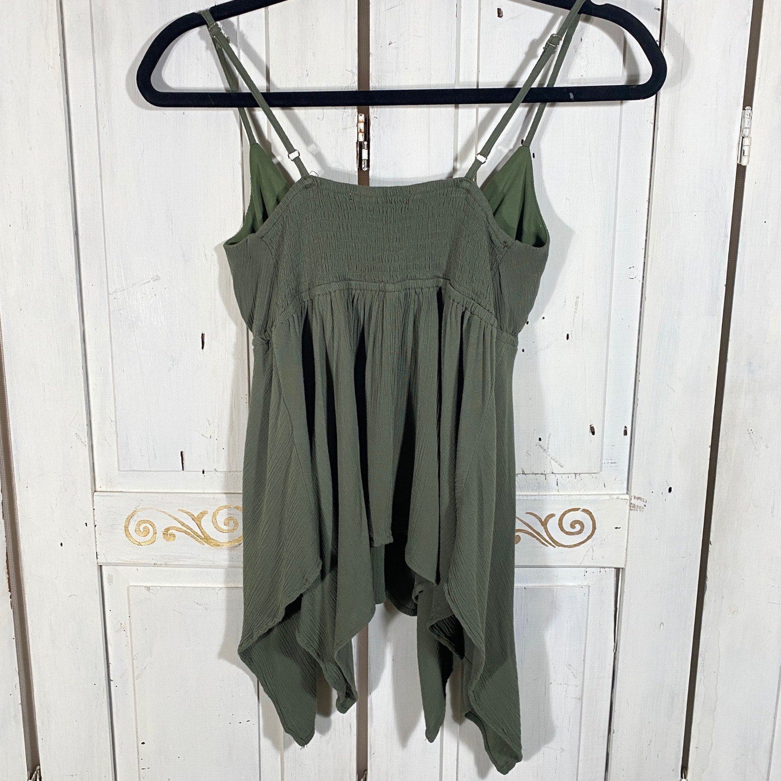 Velvet Moon Olive Green Handkerchief Hem Studded Camisole Top Small Boho Fairy